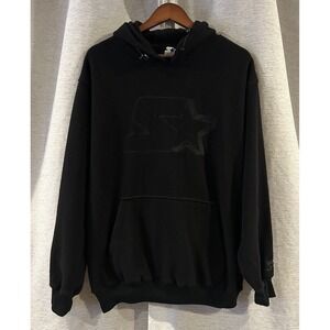 Vintage Starter Spellout Fleece Pullover Hoodie Size Medium Black